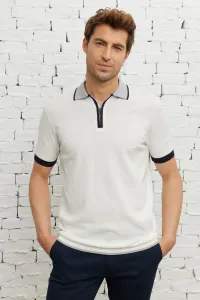 ALTINYILDIZ CLASSICS Men's Ecru Standard Fit Regular Cut Polo Neck 100% Cotton Short Sleeves Knitwear T-Shirt