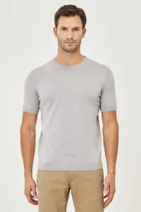 ALTINYILDIZ CLASSICS Men's Gray 360 Degree All-Direction Stretch Slim Fit Slim Fit 100% Cotton Knitwear T-Shirt