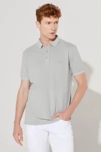 ALTINYILDIZ CLASSICS Pánske sivé slim fit tričko so slim fit polo výstrihom 100% bavlnené vzorované tričko s krátkym rukávom