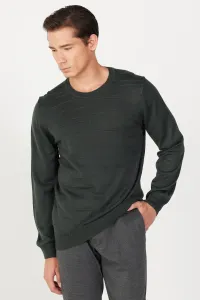 ALTINYILDIZ CLASSICS Men's Green-Anthracite Standard Fit Normal Cut Crew Neck Knitwear Sweater