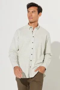 ALTINYILDIZ CLASSICS Men's Green Comfort Fit Relaxed Cut Buttoned Collar Dobby 100% Cotton Flamed Shirt