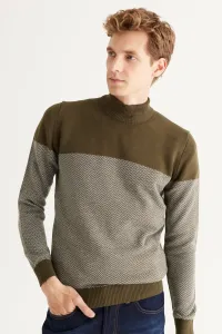 ALTINYILDIZ CLASSICS Men's Khaki-Grey Standard Fit Normal Cut, Half Turtleneck Patterned Knitwear Sweater