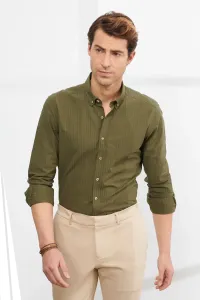 ALTINYILDIZ CLASSICS Men's Khaki Slim Fit Slim Fit Buttoned Collar 100% Cotton Shirt