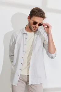 ALTINYILDIZ CLASSICS Men's Khaki Slim Fit Slim Fit, Classic Collar 100% Cotton Striped Shirt