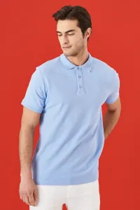 ALTINYILDIZ CLASSICS Pánske svetlomodré tričko s vyhrňovacím golierom 100% bavlny slim fit polo výstrih s krátkym rukávom
