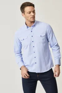 ALTINYILDIZ CLASSICS Men's Light Blue Tailored Slim Fit Slim Fit Buttoned Collar Gabardine Shirt