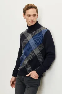 ALTINYILDIZ CLASSICS Men's Navy Blue-gray Anti-Pilling Standard Fit Normal Cut Full Turtleneck Jacquard Knitwear Sweater