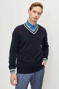 ALTINYILDIZ CLASSICS Men's Navy Blue-gray Standard Fit Regular Fit V Neck Knitwear Sweater