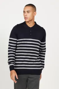 ALTINYILDIZ CLASSICS Men's Navy Blue-Grey Standard Fit Regular Fit Polo Neck Striped Knitwear Sweater