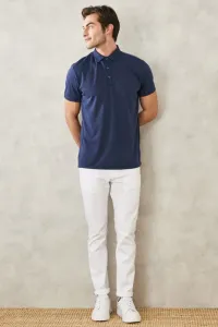 AC&Co / Altınyıldız Classics Men's Navy Blue Slim Fit Slim Fit Polo Neck Plain Casual T-Shirt