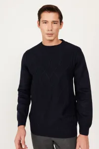 ALTINYILDIZ CLASSICS Men's Navy Blue Standard Fit Normal Cut Crew Neck Raised Soft Textured Knitwear Sweater #9154412