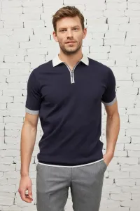 ALTINYILDIZ CLASSICS Men's Navy Blue Standard Fit Normal Cut Polo Collar 100% Cotton Short Sleeves Knitwear T-Shirt