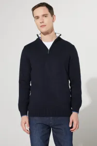 ALTINYILDIZ CLASSICS Men's Navy Blue Standard Fit Regular Cut Stand-Up Bato Collar Raised Soft Textured Knitwear Sweater