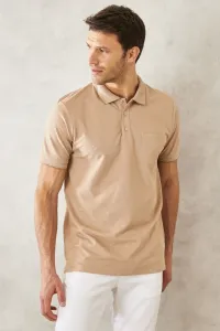 ALTINYILDIZ CLASSICS Men's Non-Shrink Cotton Fabric Regular Fit Relaxed Cut Beige-white Anti-roll Polo Neck Pocket T-Shirt