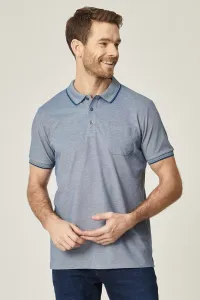 ALTINYILDIZ CLASSICS Pánska nezmršťovacia bavlnená tkanina Regular Fit Wide Cut indigo-biela Roll-up Polo vreckové tričko s krkom #8628574