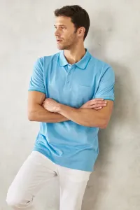 ALTINYILDIZ CLASSICS Pánska nezmršťovacia bavlnená tkanina regular fit široký strih modrý pologolier s vreckami tričko
