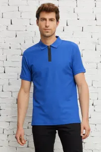 ALTINYILDIZ CLASSICS Pánske tričko Saxon Blue Slim Fit Slim Fit Polo Neck 100% Bavlnený voštinový vzor Tričko s krátkym rukávom