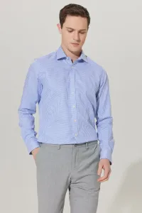 ALTINYILDIZ CLASSICS Men's White-blue No-Iron Tailored Slim Fit Classic Collar 100% Cotton Patterned Non-iron Shirt
