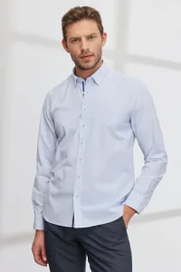 ALTINYILDIZ CLASSICS Men's White-blue Slim Fit Slim Fit Hidden Button Collar Printed Shirt