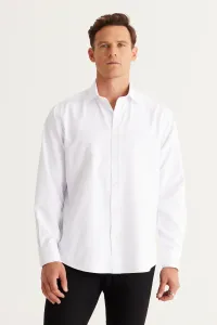 ALTINYILDIZ CLASSICS Men's White Comfort Fit Comfy Cut Classic Collar Dobby Shirt