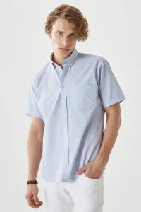 ALTINYILDIZ CLASSICS Men's White-Navy Blue Comfort Fit Relaxed Cut Buttoned Collar Plaid Casual Shirt