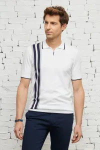ALTINYILDIZ CLASSICS Men's White Navy Standard Fit Normal Cut Polo Collar 100% Cotton Patterned Short Sleeve Knitwear T-Shirt