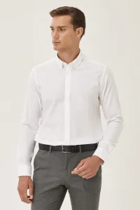 ALTINYILDIZ CLASSICS Men's White Non-iron Non-iron Slim Fit Slim-Fit 100% Cotton Buttoned Collar Shirt