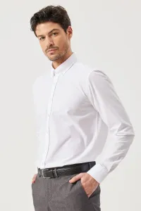 ALTINYILDIZ CLASSICS Men's White Slim Fit Narrow Cut Button Collar Patterned Shirt