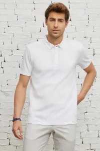 ALTINYILDIZ CLASSICS Men's White Slim Fit Narrow Cut Polo Neck Cotton T-Shirt #9159594