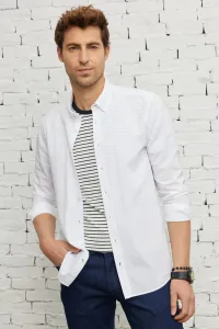 ALTINYILDIZ CLASSICS Men's White Slim Fit Slim Fit Buttoned Collar 100% Cotton Shirt