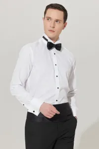 ALTINYILDIZ CLASSICS Men's White Slim Fit Slim Fit Shirt with Ankle Collar Long Sleeved Classic Shirt