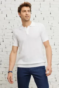 ALTINYILDIZ CLASSICS Men's White Standard Fit Normal Cut Polo Collar 100% Cotton Short Sleeves Knitwear T-Shirt