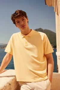 ALTINYILDIZ CLASSICS Pánske žlté tričko so 100% bavlneným golierom slim fit slim fit polo výstrih s krátkym rukávom