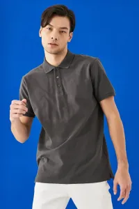 ALTINYILDIZ CLASSICS Pánske antracitové tričko s vyhrňovacím golierom 100% bavlny slim fit slim fit polo výstrih s krátkym rukávom