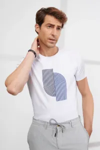 ALTINYILDIZ CLASSICS Pánske biele slim fit tričko Slim Fit Crewneck pánske bavlnené tričko s krátkym rukávom