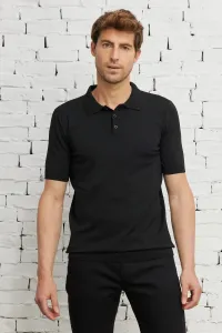 ALTINYILDIZ CLASSICS Pánske čierne Standard Fit Polo výstrih Polo výstrih Krátky rukáv Pletené tričko s krátkym rukávom