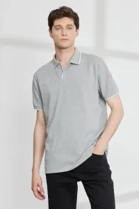 ALTINYILDIZ CLASSICS Pánske sivé melanžové slim fit polo tričko so 100% bavlneným krátkym rukávom