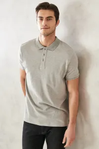 ALTINYILDIZ CLASSICS Pánske sivé tričko s krátkym rukávom zo 100% bavlny proti rolovaniu, slim fit polo výstrih s krátkym rukávom