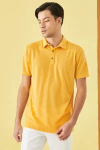 ALTINYILDIZ CLASSICS Pánske tmavožlté tričko slim fit slim fit polo výstrih obyčajný ležérny tričko
