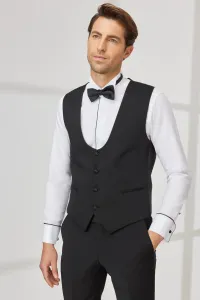 ALTINYILDIZ CLASSICS Men's Black Slim Fit Slim Fit U-neck Patterned Classic Vest