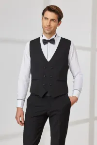 ALTINYILDIZ CLASSICS Men's Black Slim Fit Slim Fit V-neck Patterned Classic Waistcoat