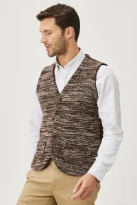 ALTINYILDIZ CLASSICS Men's Brown-beige Standard Fit Regular Cut 100% Cotton Plain V-neck Knitwear Vest