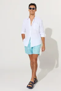 ALTINYILDIZ CLASSICS Men's White-green Standard Fit Patterned One-Pocket Swimsuit Marine Shorts