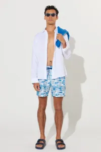 ALTINYILDIZ CLASSICS Men's White-Navy Blue Standard Fit Patterned Quick Drying Pocket Swimsuit