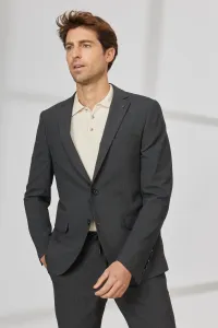ALTINYILDIZ CLASSICS Men's Anthracite-Brown Slim Fit Slim Fit Mono Collar Seersucker Patterned Suit
