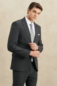 ALTINYILDIZ CLASSICS Men's Anthracite Recycle Slim Fit Narrow Cut Mono Collar Seersucker Patterned Suit