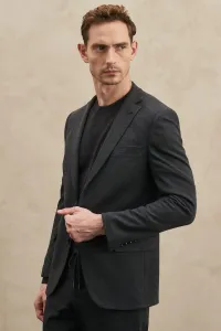 ALTINYILDIZ CLASSICS Men's Anthracite Slim Fit Slim Fit Mono Collar Diagonal Patterned Suit