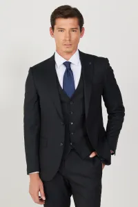 ALTINYILDIZ CLASSICS Men's Black-gray Extra Slim Fit Slim Fit Dovetail Collar Striped Vest Suit