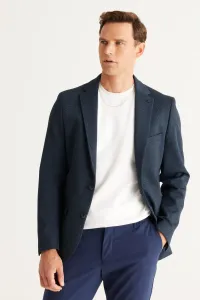 ALTINYILDIZ CLASSICS Men's Black-Navy Blue Slim Fit Narrow Cut Mono Collar Diagonal Patterned Jacket
