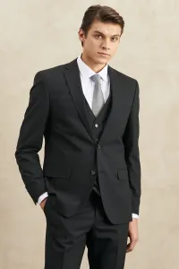 ALTINYILDIZ CLASSICS Men's Black Slim Fit Slim Fit Monocollar Nano Suit With Woolen Vest, which is water and stain resistant